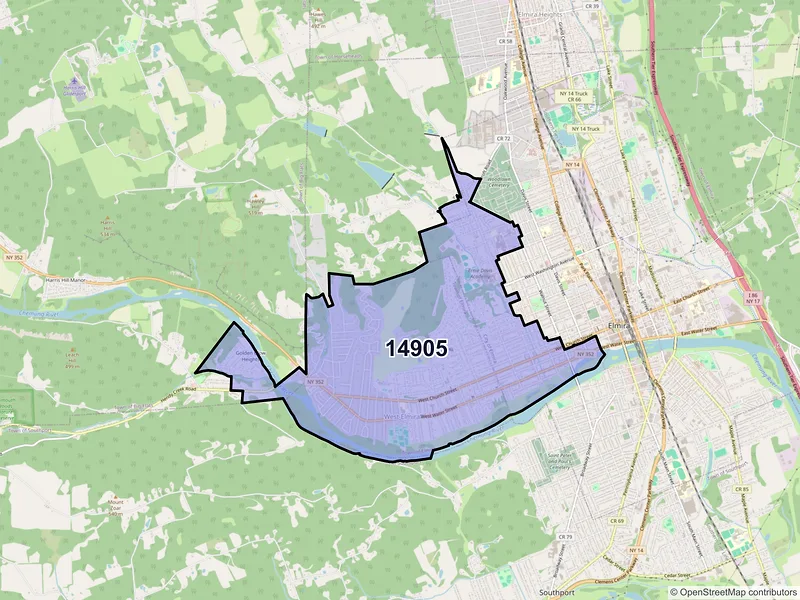 Map of ZIP Code 14905 — Elmira, NY