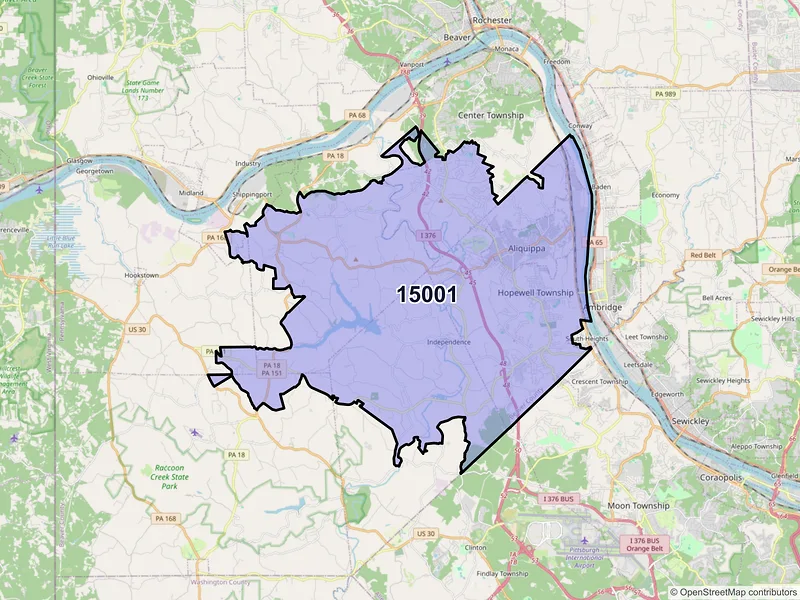 Map of Aliquippa, Pennsylvania and ZIP codes