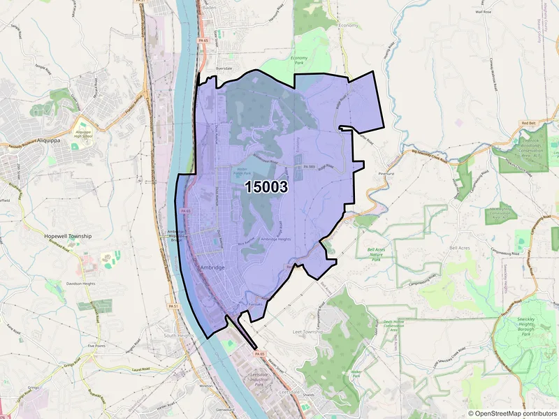 Map of ZIP Code 15003 — Ambridge, PA