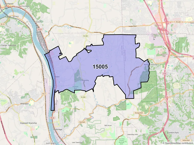 Map of ZIP Code 15005 — Baden, PA