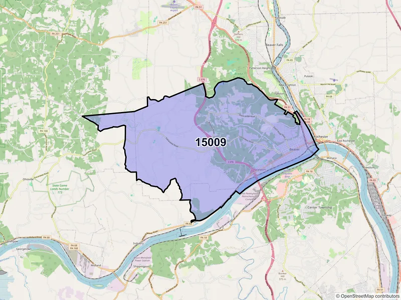 Map of ZIP Code 15009 — Beaver, PA
