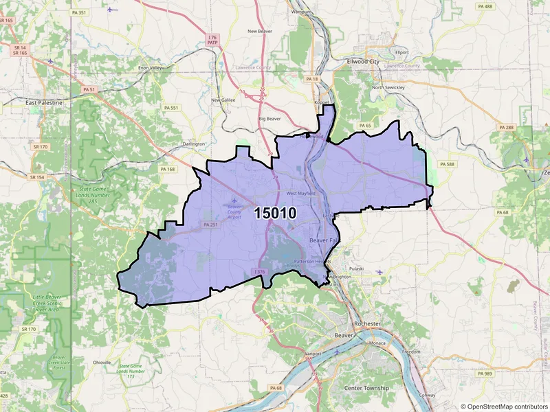 Map of ZIP Code 15010 — Beaver Falls, PA