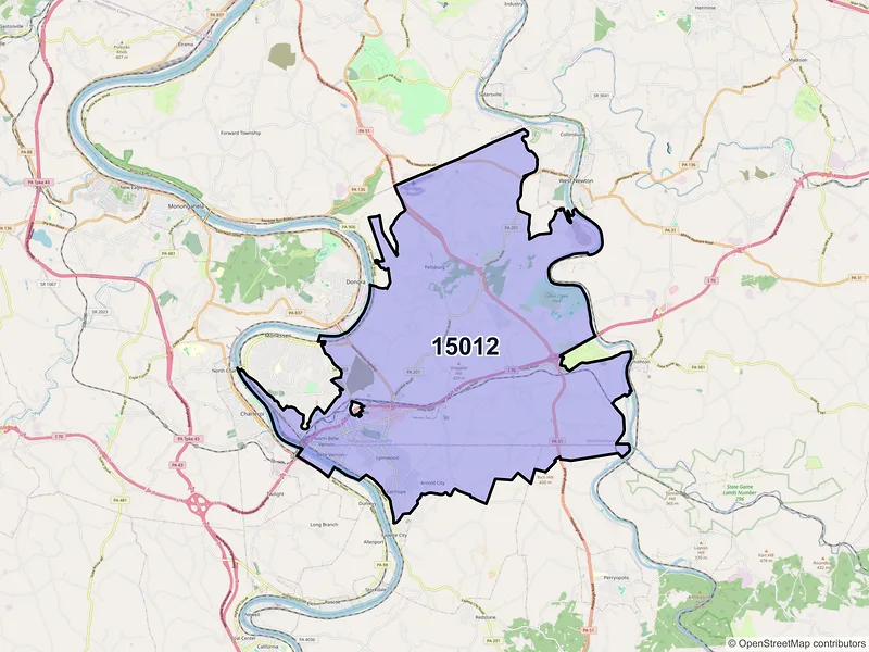 Map of ZIP Code 15012 — Belle Vernon, PA