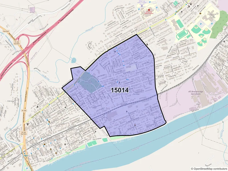 Map of ZIP Code 15014 — Brackenridge, PA