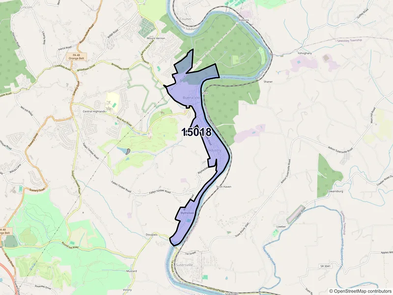 Map of ZIP Code 15018 — Buena Vista, PA