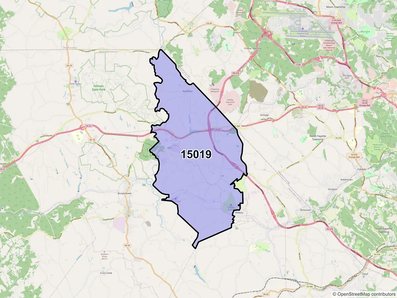 Map of ZIP Code 15019 — Bulger, PA