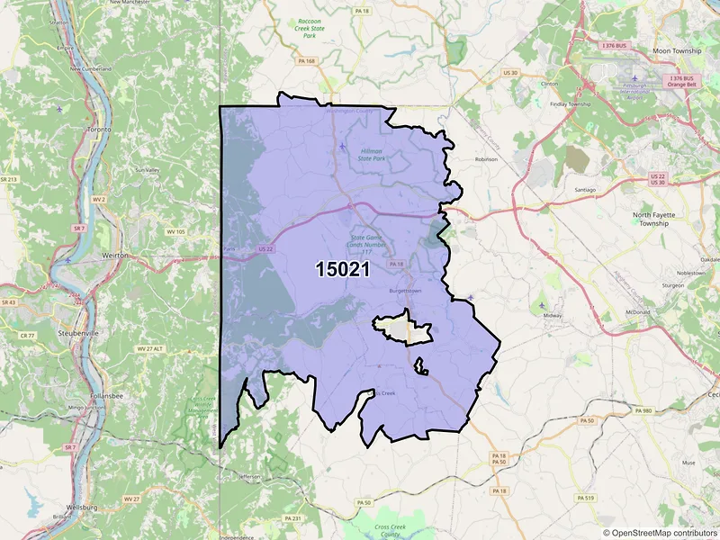 Map of ZIP Code 15021 — Burgettstown, PA