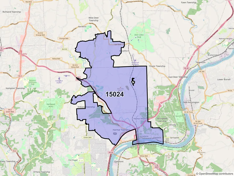 Map of ZIP Code 15024 — Cheswick, PA