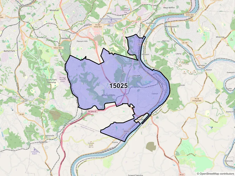 Map of ZIP Code 15025 — Clairton, PA