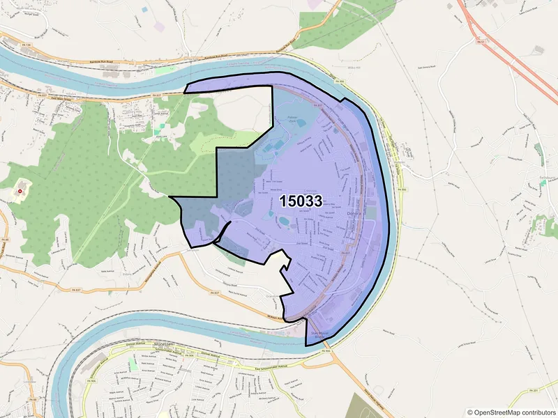 Map of Donora, Pennsylvania and ZIP codes