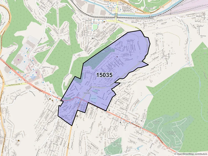 Map of East Mc Keesport, Pennsylvania and ZIP codes