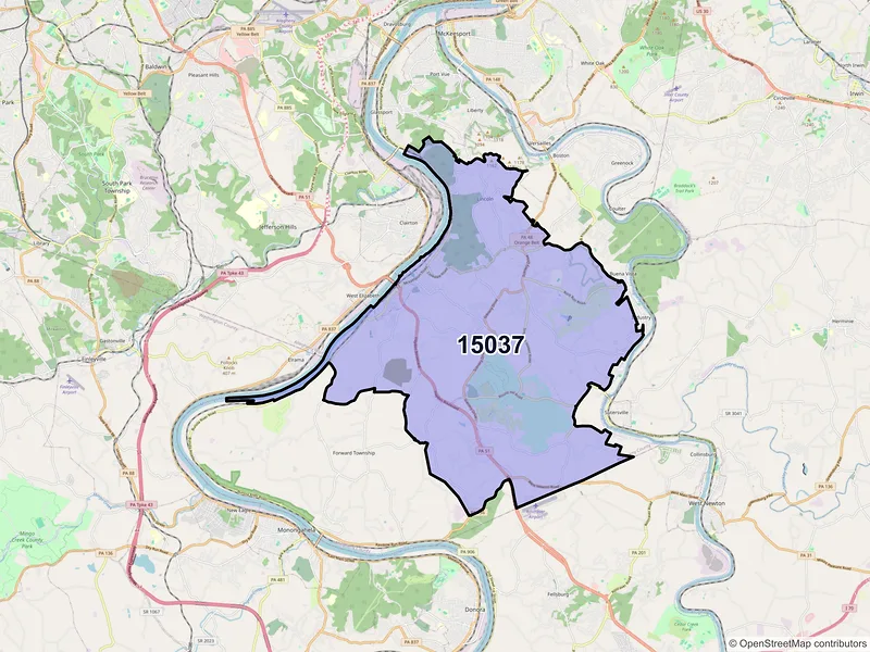 Map of ZIP Code 15037 — Elizabeth, PA