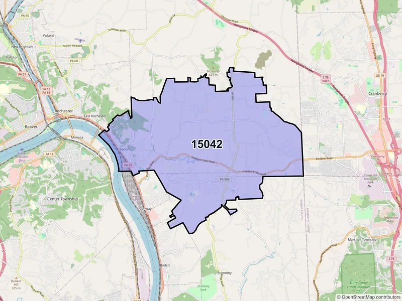 Map of ZIP Code 15042 — Freedom, PA