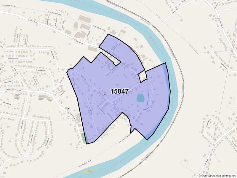 Map of Greenock, Pennsylvania and ZIP codes