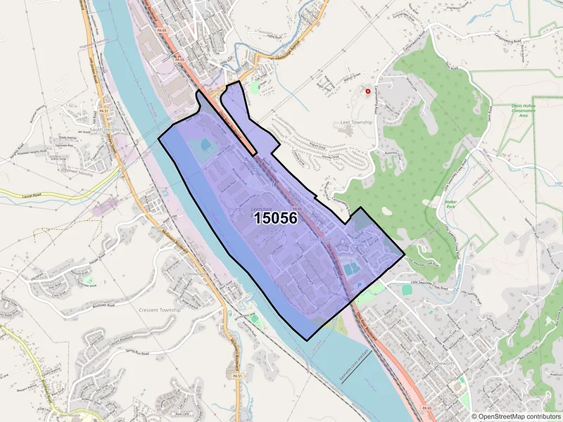 Map of Leetsdale, Pennsylvania and ZIP codes