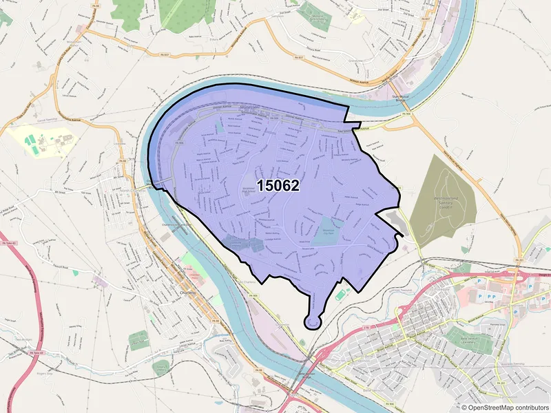 Map of Monessen, Pennsylvania and ZIP codes