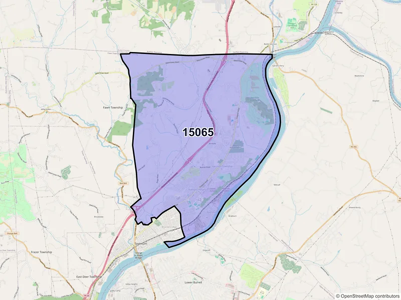 Map of ZIP Code 15065 — Natrona Heights, PA