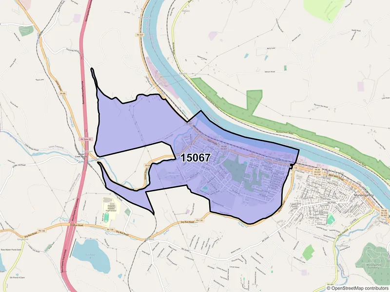 Map of ZIP Code 15067 — New Eagle, PA