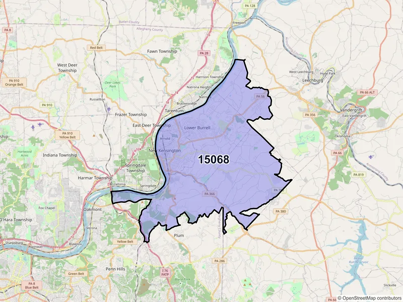 Map of ZIP Code 15068 — New Kensington, PA