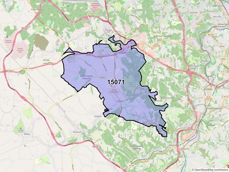 Map of ZIP Code 15071 — Oakdale, PA