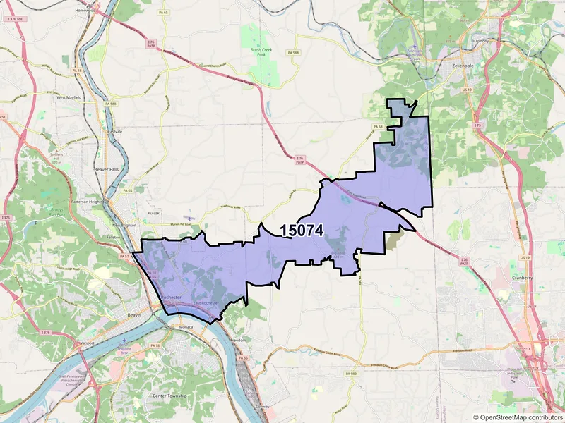 Map of Rochester, Pennsylvania and ZIP codes