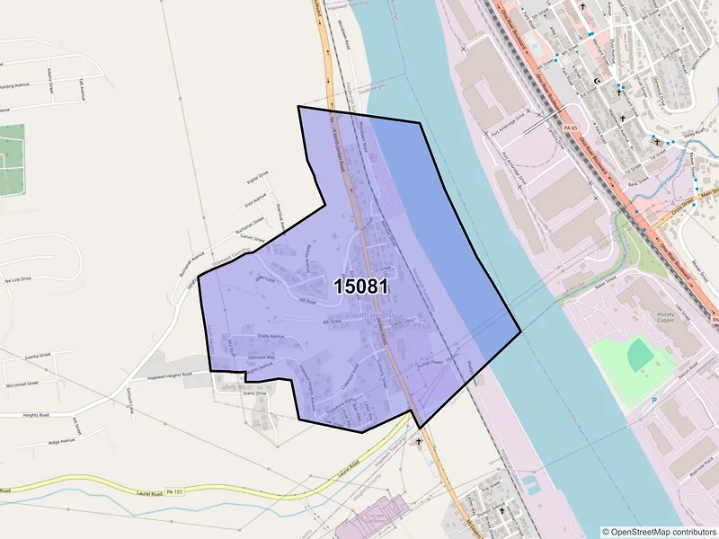Map of South Heights, Pennsylvania and ZIP codes