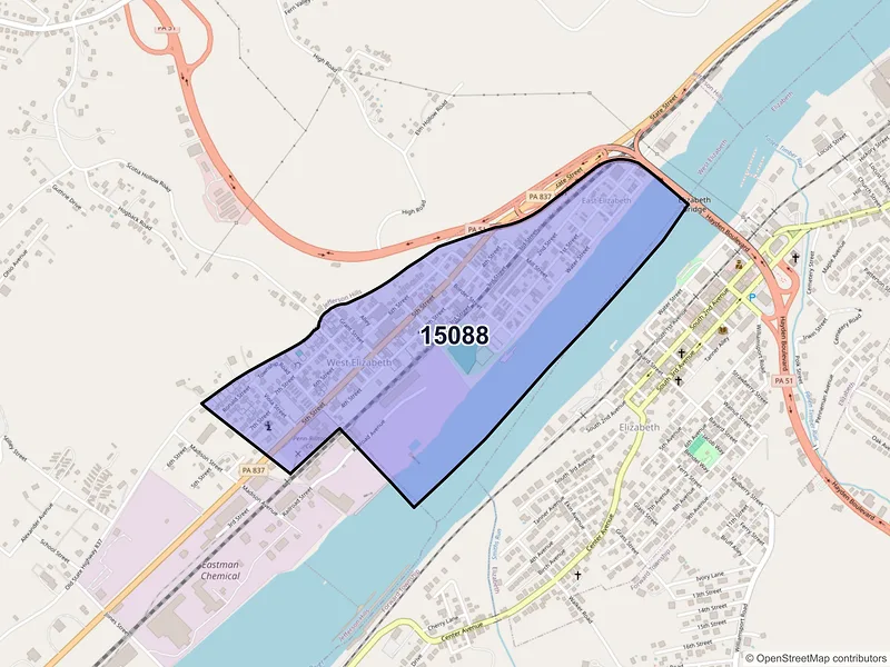 Map of West Elizabeth, Pennsylvania and ZIP codes
