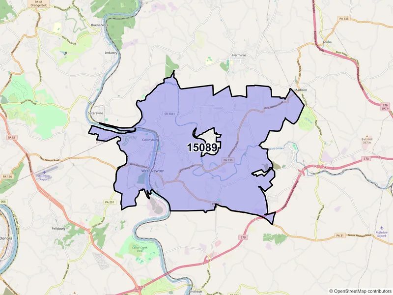 Map of ZIP Code 15089 — West Newton, PA