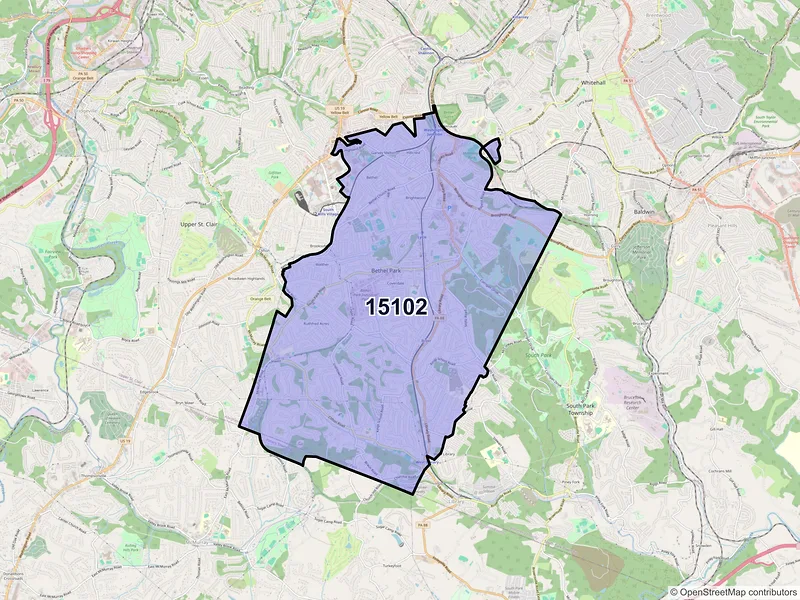 Map of ZIP Code 15102 — Bethel Park, PA
