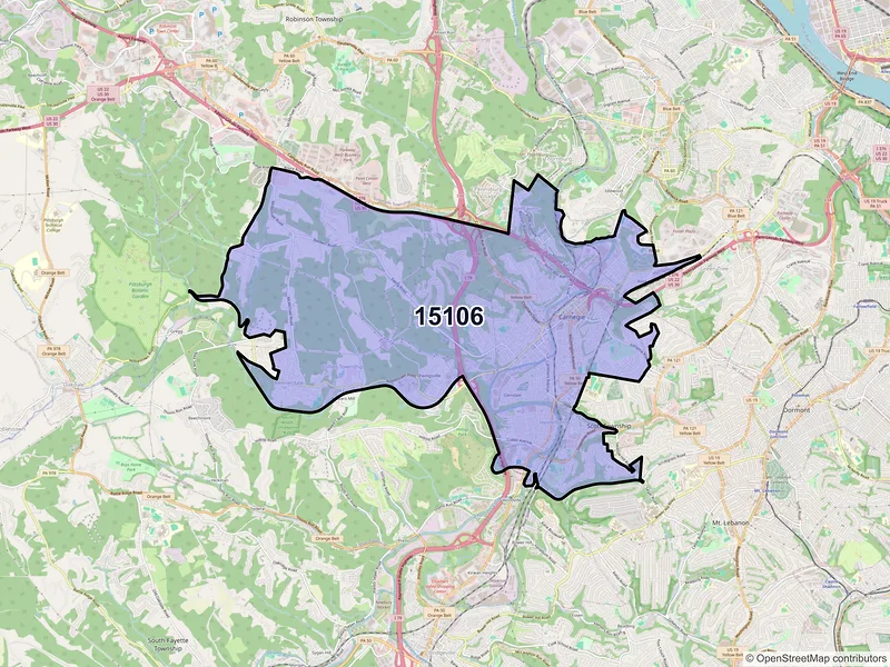 Map of ZIP Code 15106 — Carnegie, PA