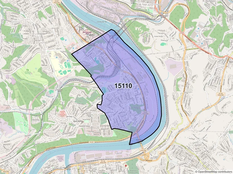 Map of ZIP Code 15110 — Duquesne, PA