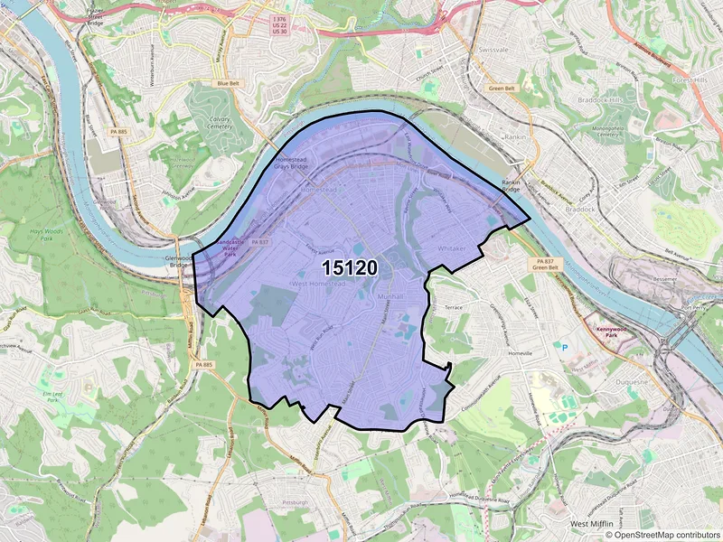 Map of ZIP Code 15120 — Homestead, PA