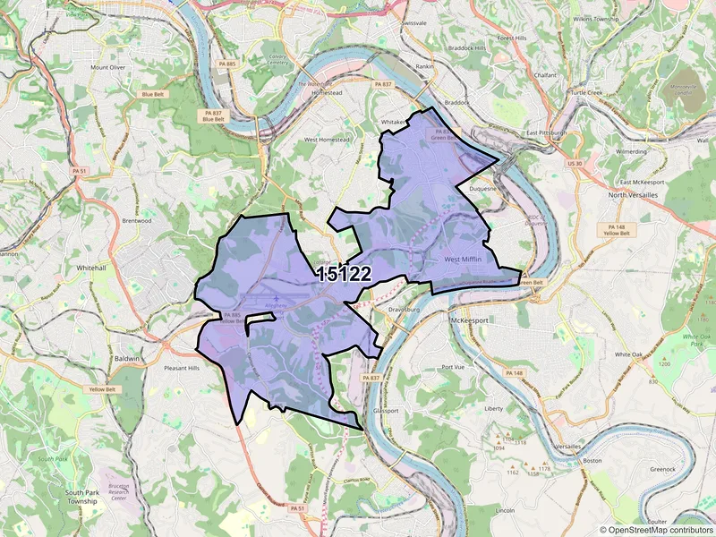 Map of ZIP Code 15122 — West Mifflin, PA