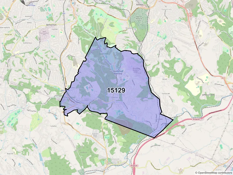 Map of ZIP Code 15129 — South Park, PA
