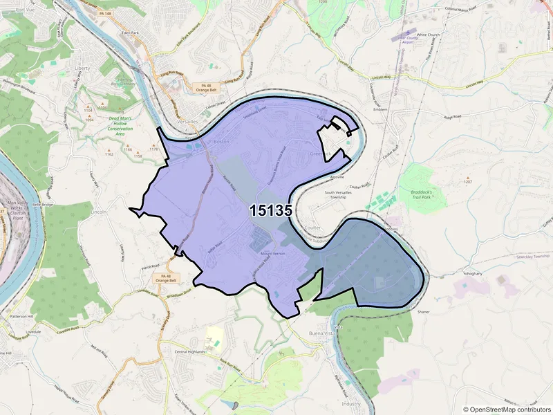 Map of ZIP Code 15135 — Mckeesport, PA
