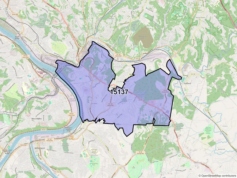 Map of North Versailles, Pennsylvania and ZIP codes