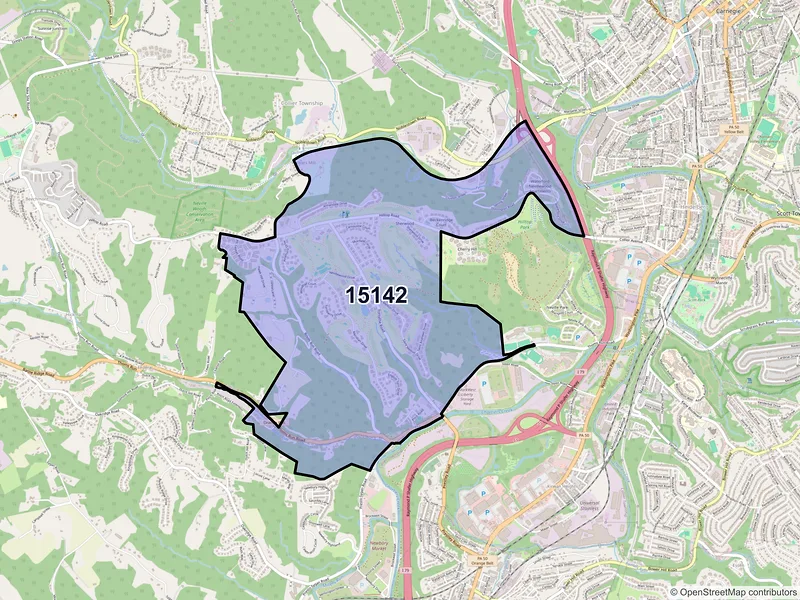 Map of ZIP Code 15142 — Presto, PA