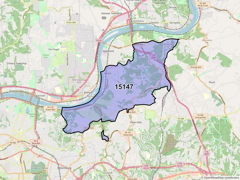 Map of ZIP Code 15147 — Verona, PA