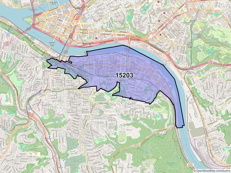 Map of ZIP Code 15203 — Pittsburgh, PA
