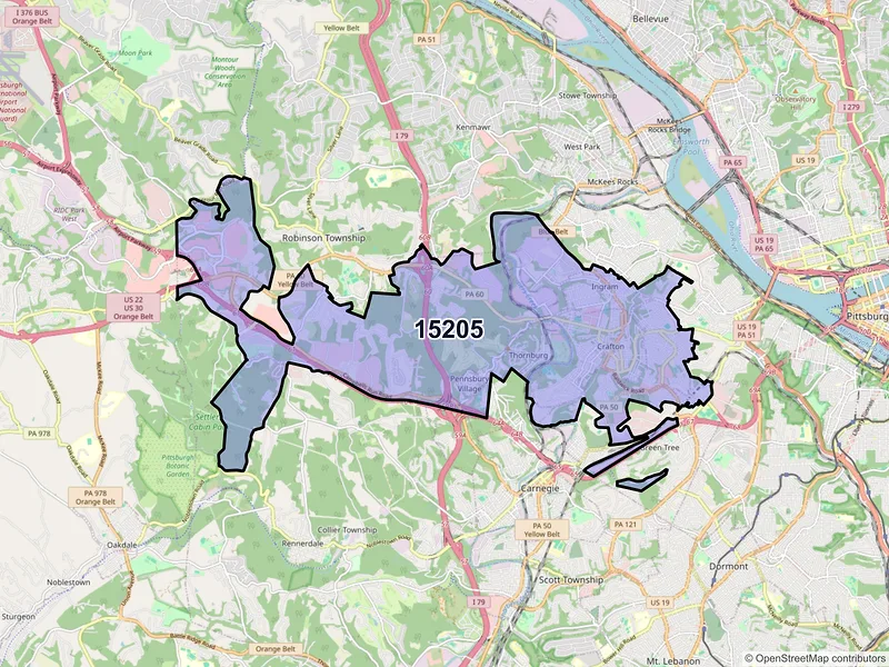Map of ZIP Code 15205 — Pittsburgh, PA