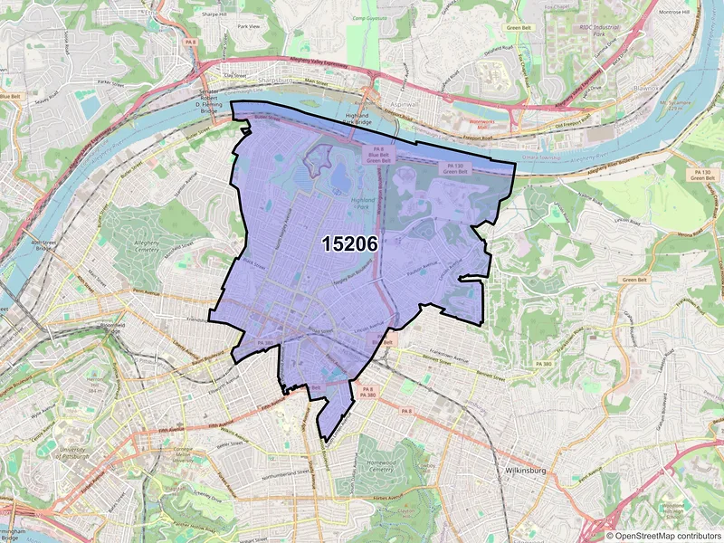 Map of ZIP Code 15206 — Pittsburgh, PA