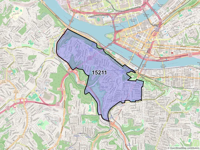 Map of ZIP Code 15211 — Pittsburgh, PA