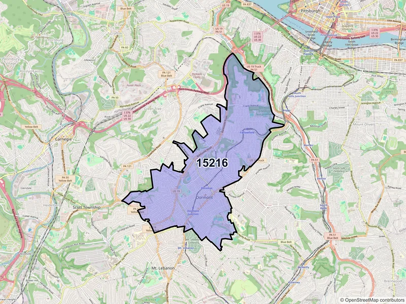 Map of ZIP Code 15216 — Pittsburgh, PA
