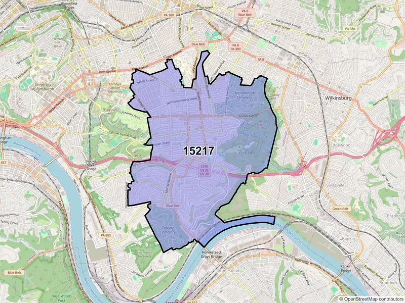 Map of ZIP Code 15217 — Pittsburgh, PA
