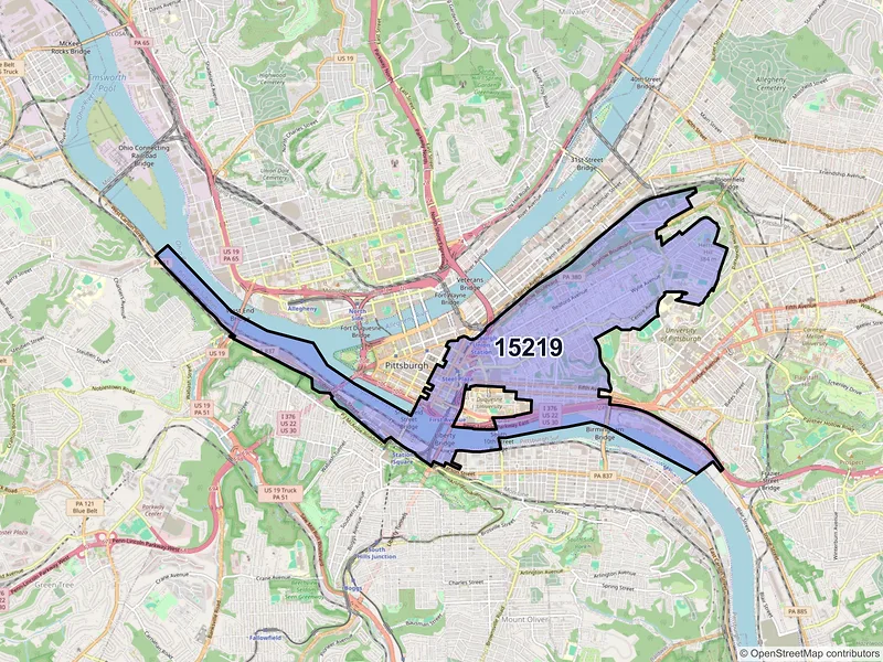 Map of ZIP Code 15219 — Pittsburgh, PA