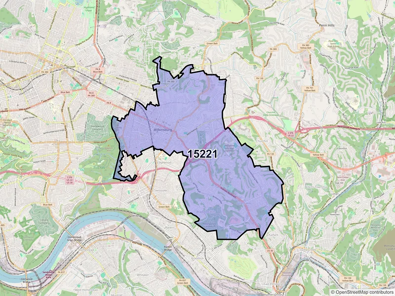 Map of ZIP Code 15221 — Pittsburgh, PA