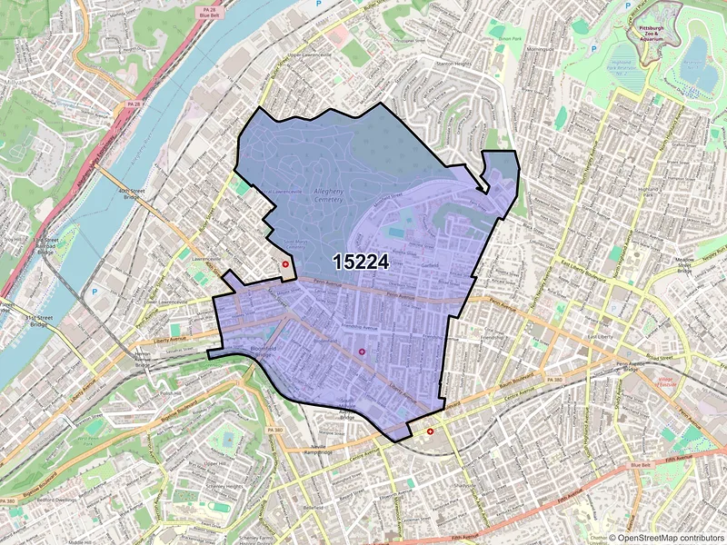 Map of ZIP Code 15224 — Pittsburgh, PA