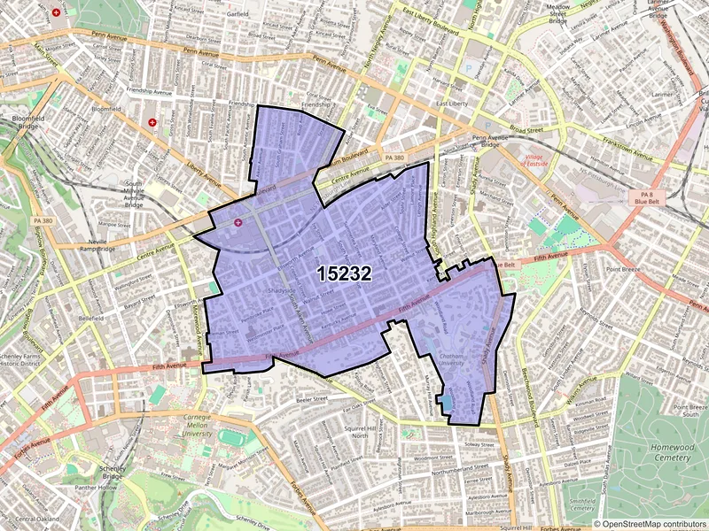 Map of ZIP Code 15232 — Pittsburgh, PA