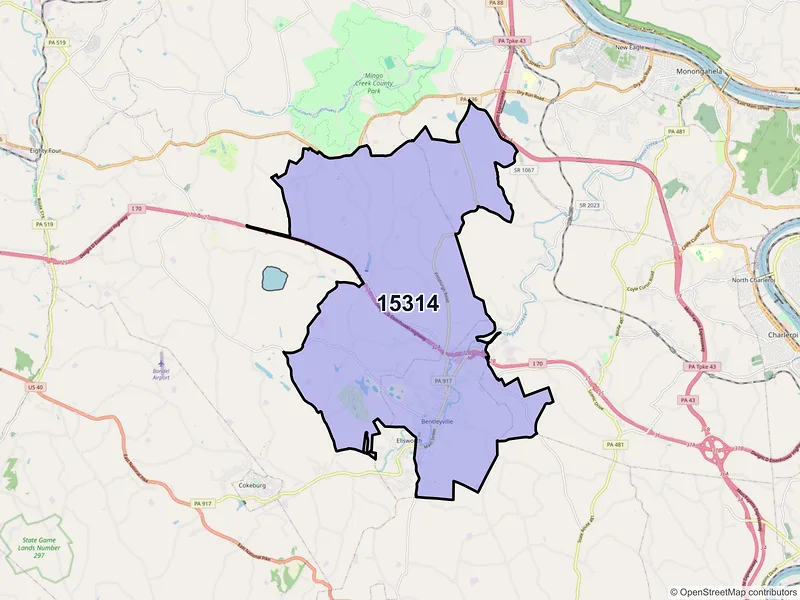 Map of Bentleyville, Pennsylvania and ZIP codes