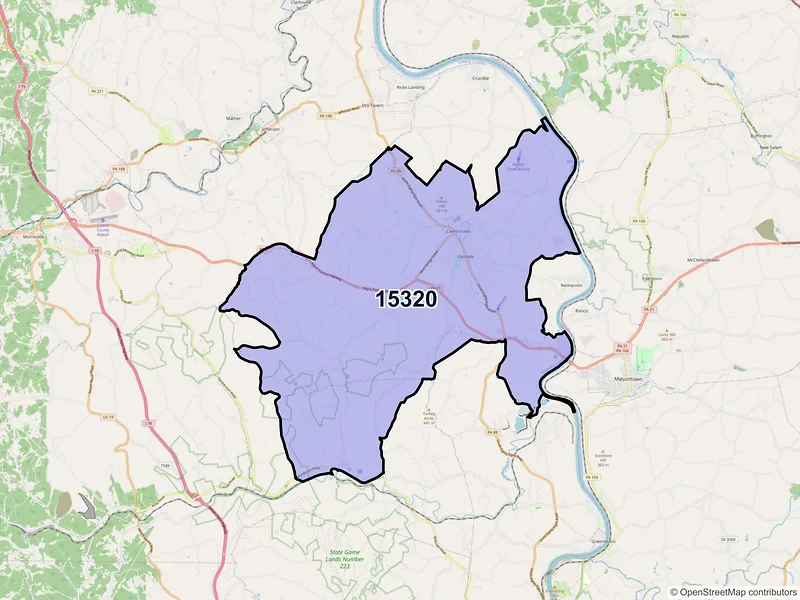 Map of ZIP Code 15320 — Carmichaels, PA